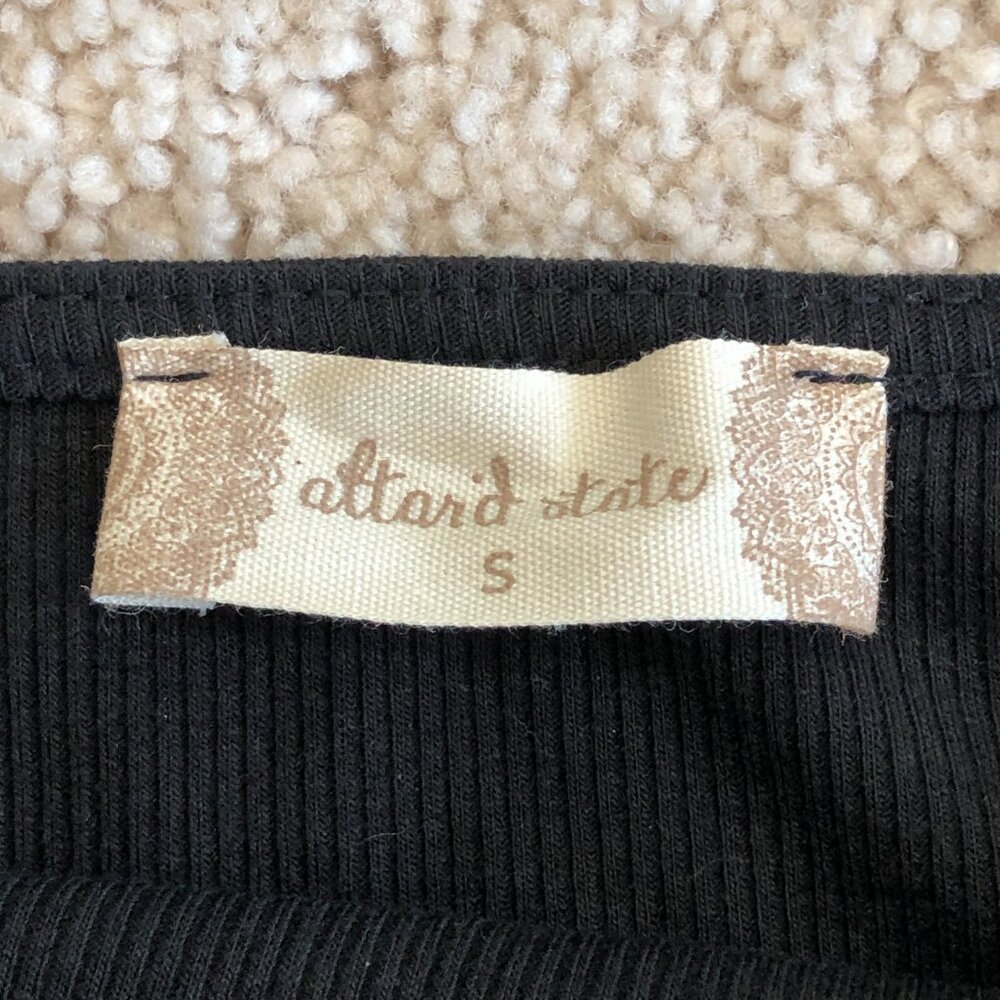 NWOT Altar'd State Black Sheer Puffy Sleeve Ribbed Crop Top Shirt Blouse - Picture 9 of 10